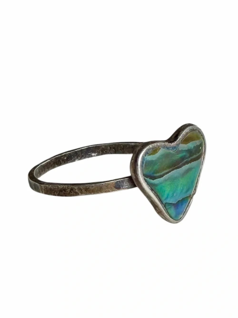 Silver-tone Iridescent Abalone/Paua Shell Inlay Heart Dainty Ring Coastal Boho